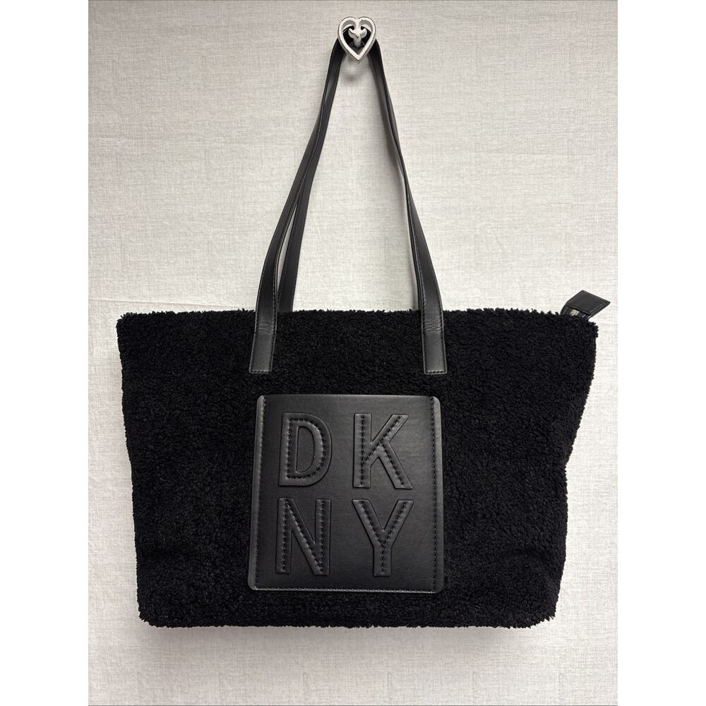DKNY Black Sherpa Faux Fur Handbag Purse
